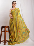Janasya Green Silk Blend Ethnic Motifs Printed Saree | Grocsy