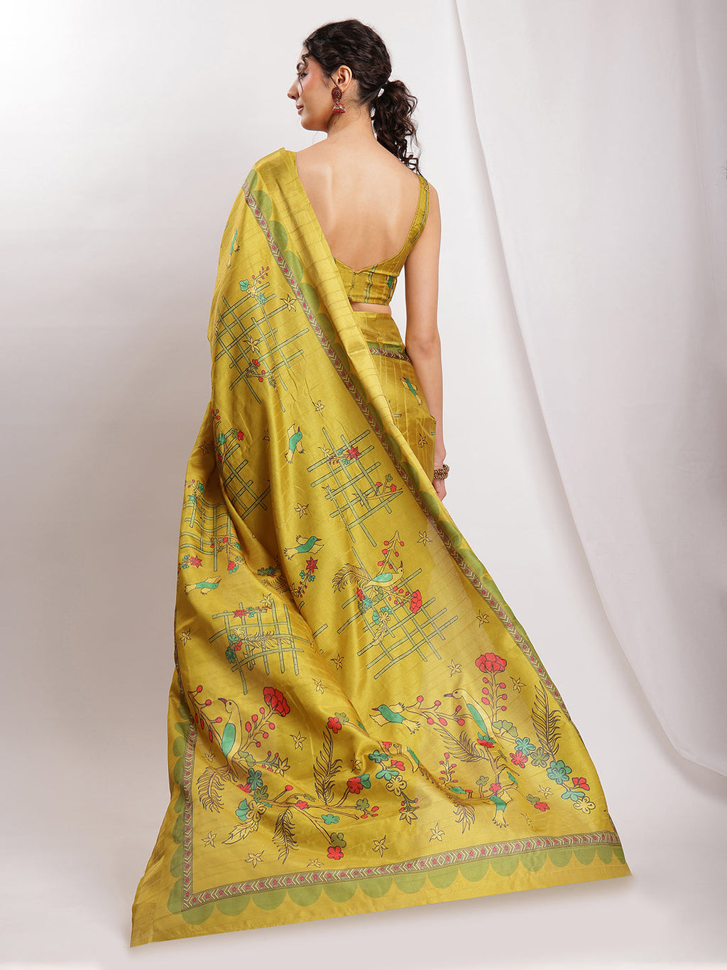 Janasya Green Silk Blend Ethnic Motifs Printed Saree | Grocsy