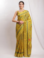 Janasya Green Silk Blend Ethnic Motifs Printed Saree | Grocsy