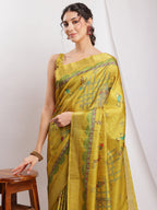 Janasya Green Silk Blend Ethnic Motifs Printed Saree | Grocsy