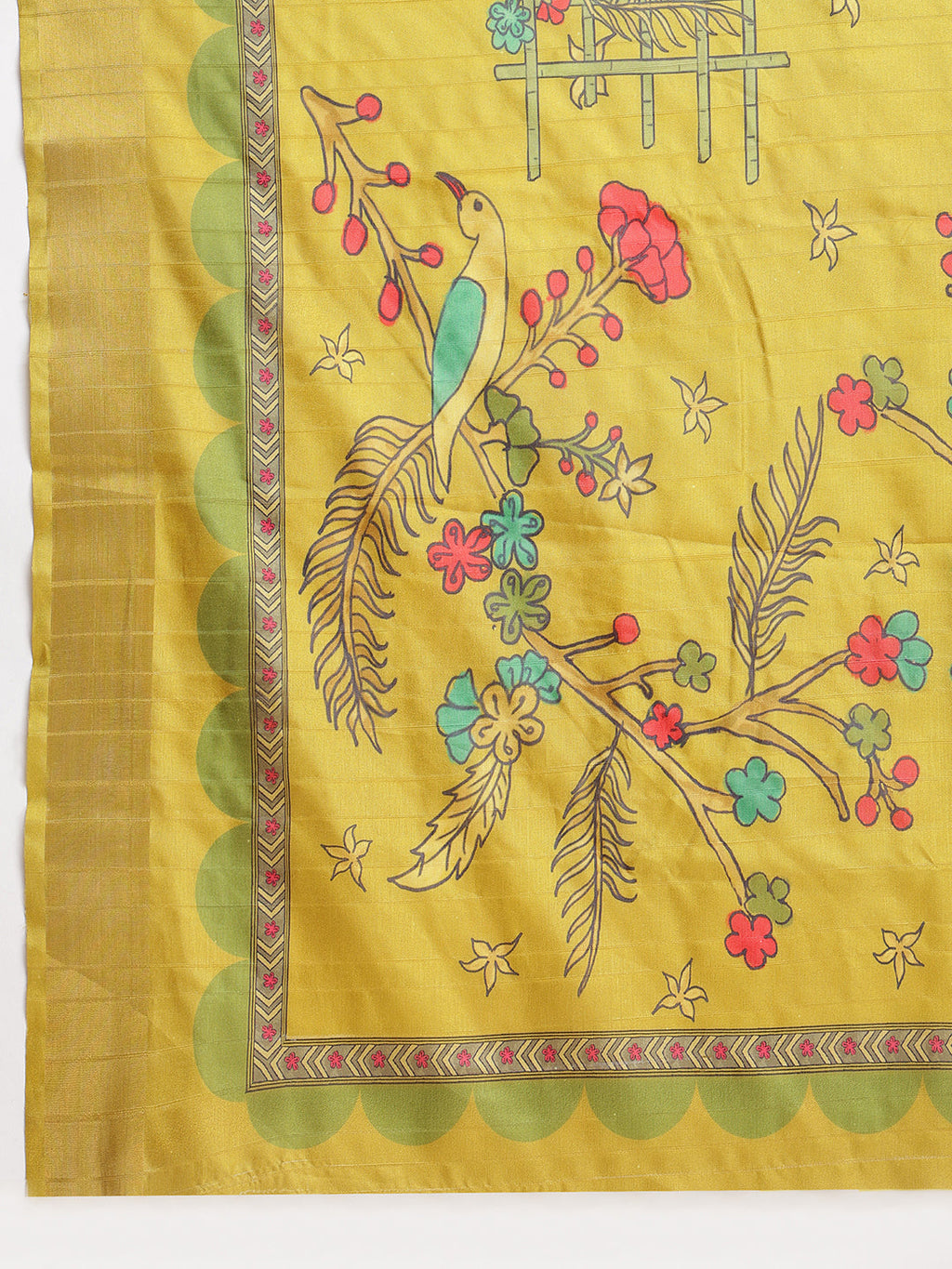Janasya Green Silk Blend Ethnic Motifs Printed Saree | Grocsy