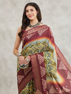 Janasya Yellow Silk Blend Ethnic Motifs Printed Saree | Grocsy