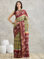 Janasya Yellow Silk Blend Ethnic Motifs Printed Saree | Grocsy