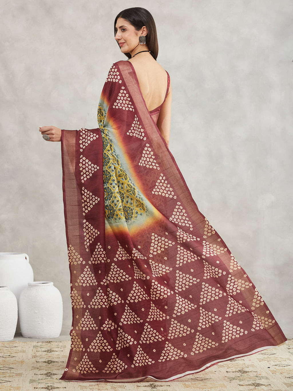 Janasya Yellow Silk Blend Ethnic Motifs Printed Saree | Grocsy
