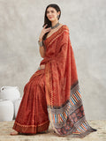 Janasya Rust Orange Silk Blend Bandhani Printed Saree | Grocsy