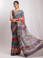 Janasya Multicolor Silk Blend Chevron Printed Saree | Grocsy