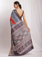 Janasya Multicolor Silk Blend Chevron Printed Saree | Grocsy