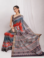 Janasya Multicolor Silk Blend Chevron Printed Saree | Grocsy