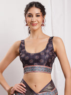 Janasya Multicolor Silk Blend Chevron Printed Saree | Grocsy