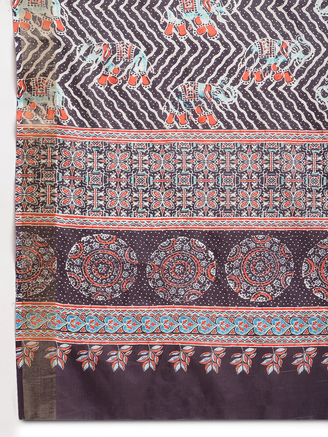 Janasya Multicolor Silk Blend Chevron Printed Saree | Grocsy