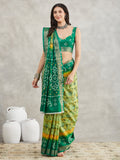 Janasya Mustard & Green Silk Blend Bandhani Printed Saree | Grocsy