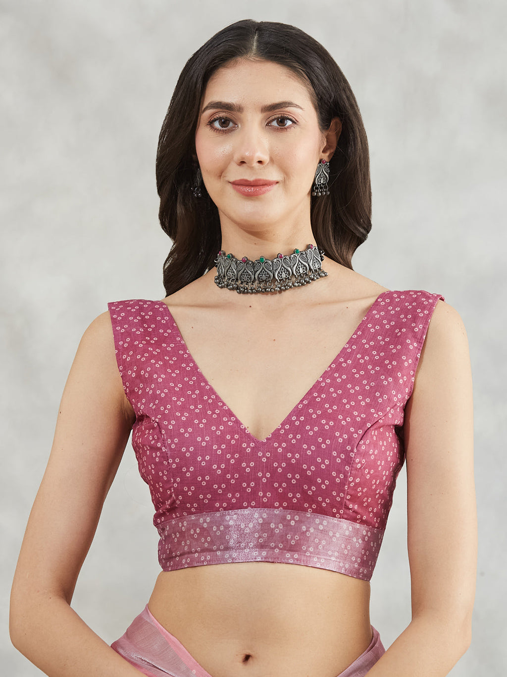 Janasya Mauve Linen Blend Floral Printed Saree | Grocsy