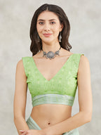Janasya Sea Green Linen Blend Abstract Printed Saree | Grocsy
