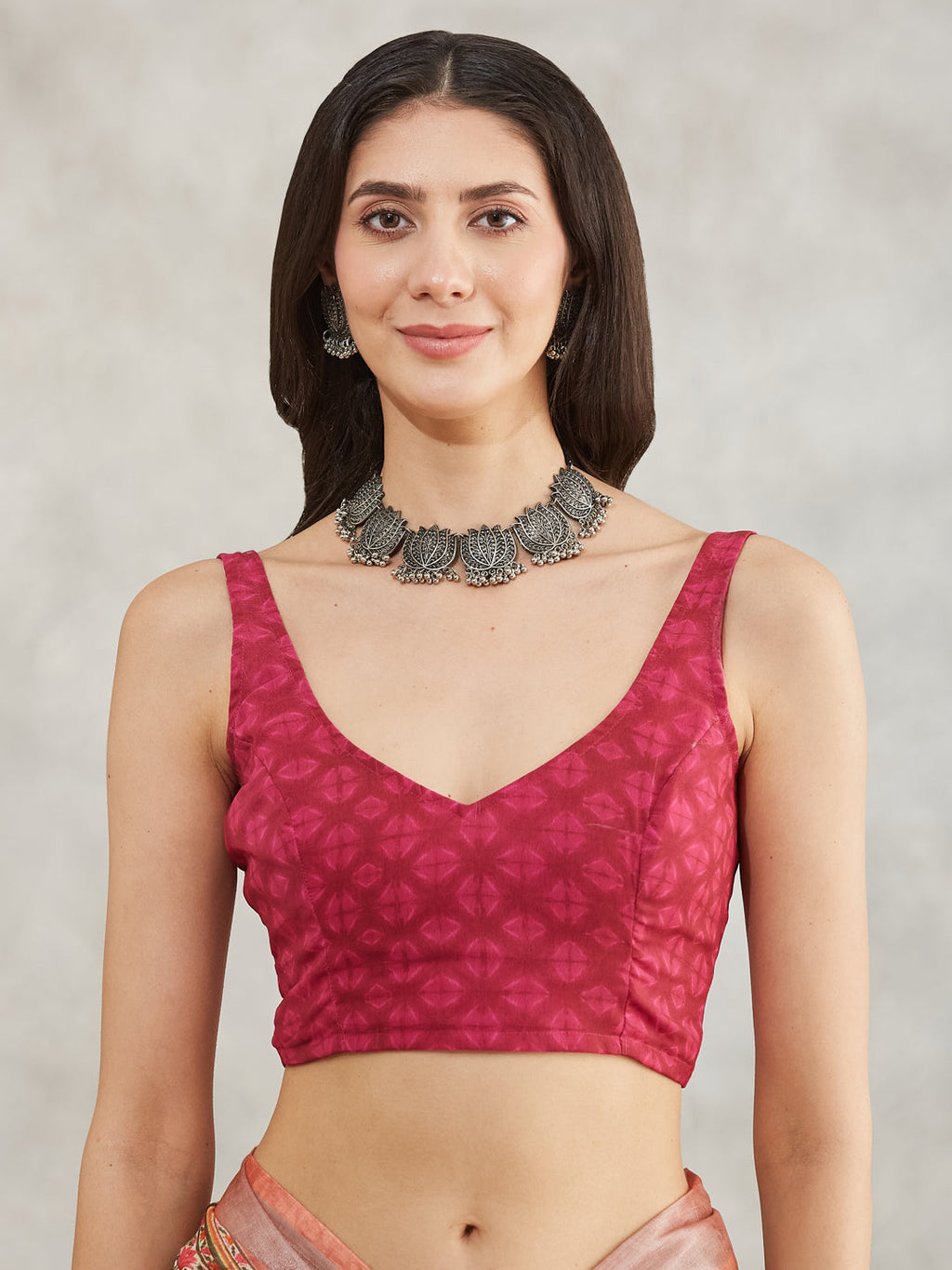 Janasya Rust Linen Blend Batik Printed Saree | Grocsy