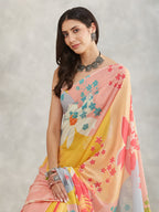 Janasya Multicolor Georgette Floral Printed Saree | Grocsy