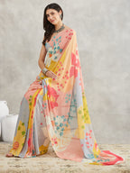 Janasya Multicolor Georgette Floral Printed Saree | Grocsy