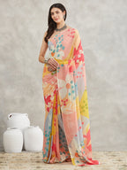 Janasya Multicolor Georgette Floral Printed Saree | Grocsy