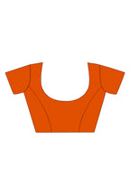 Vamika Orange Designer Saree With Double Blouse 1. Plain Silk Blouse 2. Poncho Blouse (With Embroidery And Stone Work) | Grocsy
