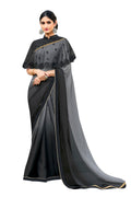 Vamika Black Designer Saree With Double Blouse 1. Plain Silk Blouse 2. Poncho Blouse (With Embroidery And Stone Work) | Grocsy