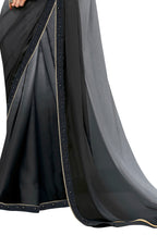 Vamika Black Designer Saree With Double Blouse 1. Plain Silk Blouse 2. Poncho Blouse (With Embroidery And Stone Work) | Grocsy