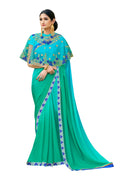 Vamika Rama Green Designer Saree With Double Blouse 1. Plain Silk Blouse 2. Poncho Blouse (With Embroidery And Stone Work) | Grocsy
