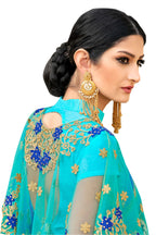 Vamika Rama Green Designer Saree With Double Blouse 1. Plain Silk Blouse 2. Poncho Blouse (With Embroidery And Stone Work) | Grocsy