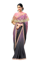 Vamika Purple Designer Saree With Double Blouse 1. Plain Silk Blouse 2. Poncho Blouse (With Embroidery And Stone Work) | Grocsy