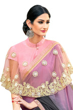 Vamika Purple Designer Saree With Double Blouse 1. Plain Silk Blouse 2. Poncho Blouse (With Embroidery And Stone Work) | Grocsy