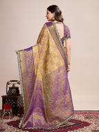 Dwija Fashion Golden Wedding Wear Jari Weaving Kanjivaram Silk Saree With Unstitched Blouse | Grocsy