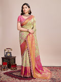 Dwija Fashion Yellow Wedding Wear Jari Weaving Kanjivaram Silk Saree With Unstitched Blouse | Grocsy
