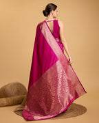 Dwija Fashion Pink Party Wear Banarsi Pure Silk Plain Saree With Unstitched Blouse | Grocsy