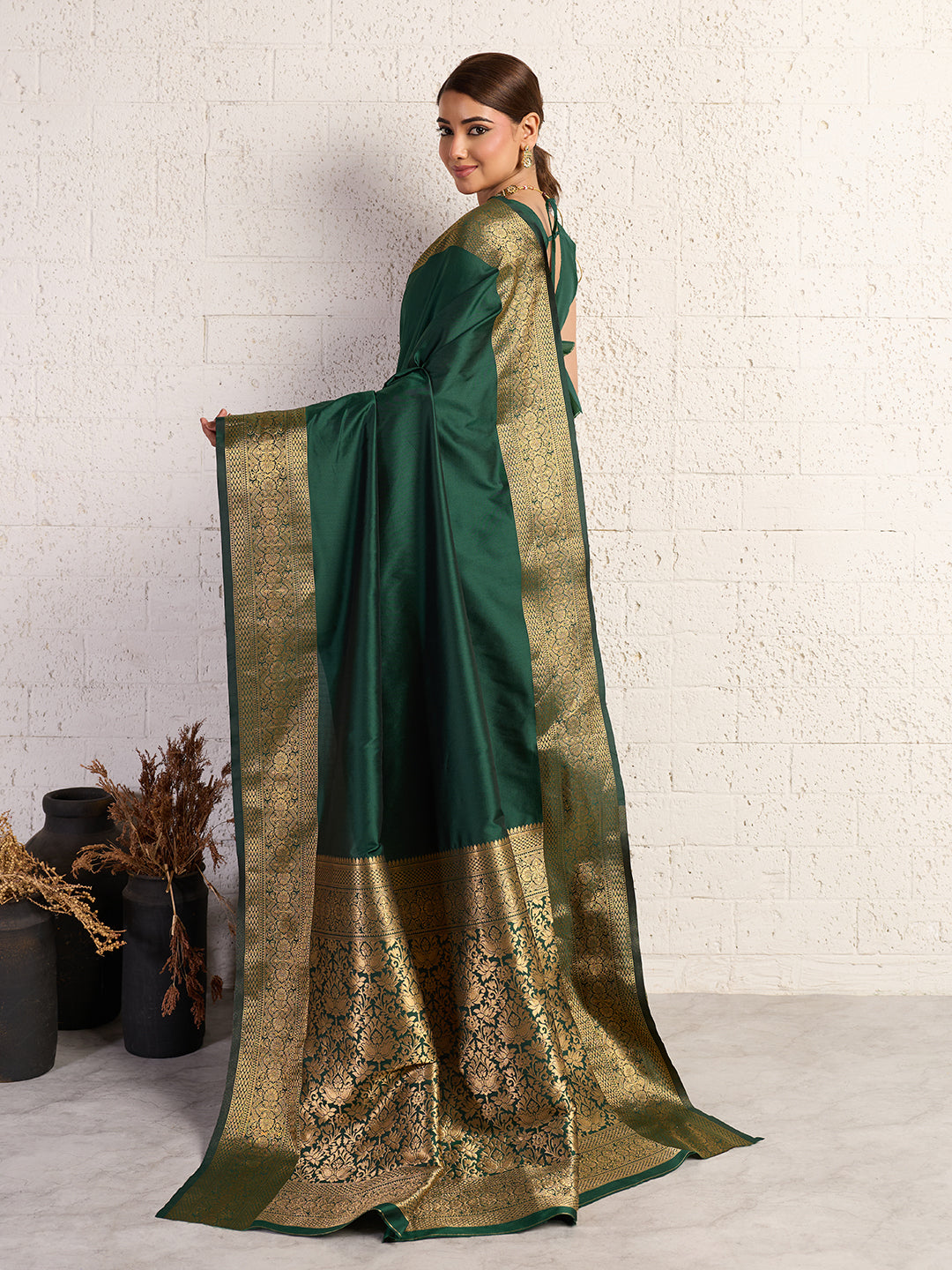Dwija Fashion Women'S Party Wear Zari Weaving Silk Designer Saree With The Unstitched Blouse-Green | Grocsy