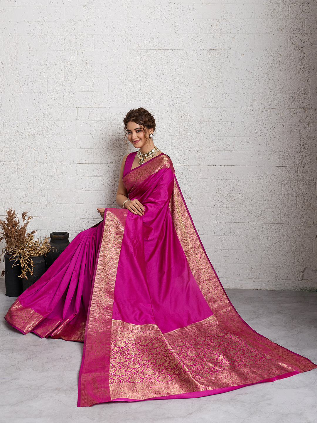 Dwija Fashion Women'S Party Wear Zari Weaving Silk Designer Saree With The Unstitched Blouse-Pink | Grocsy