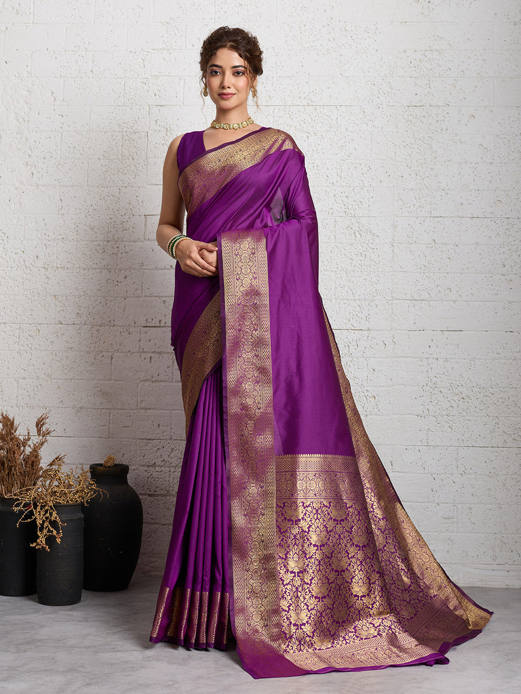 Dwija Fashion Women'S Party Wear Zari Weaving Silk Designer Saree With The Unstitched Blouse-Purple | Grocsy