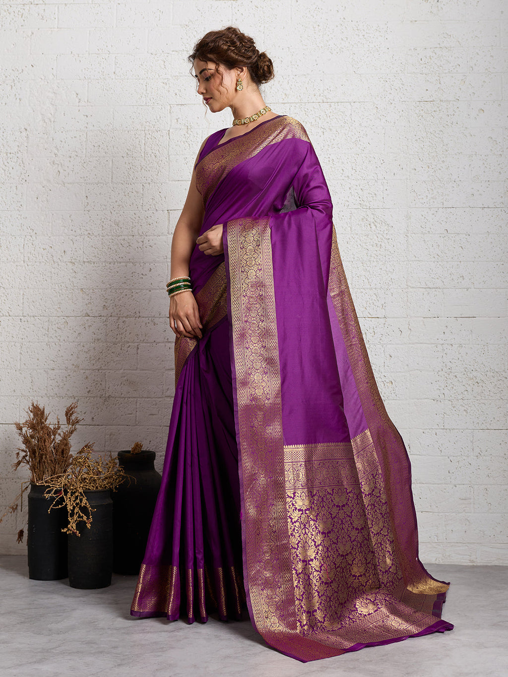 Dwija Fashion Women'S Party Wear Zari Weaving Silk Designer Saree With The Unstitched Blouse-Purple | Grocsy