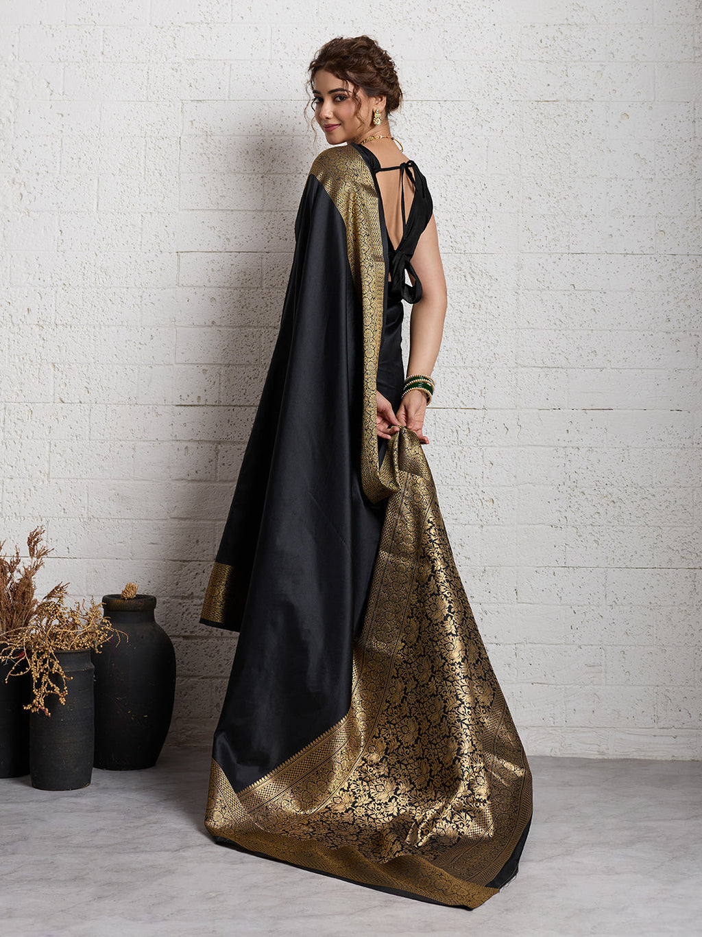 Dwija Fashion Women'S Party Wear Zari Weaving Silk Designer Saree With The Unstitched Blouse-Black | Grocsy