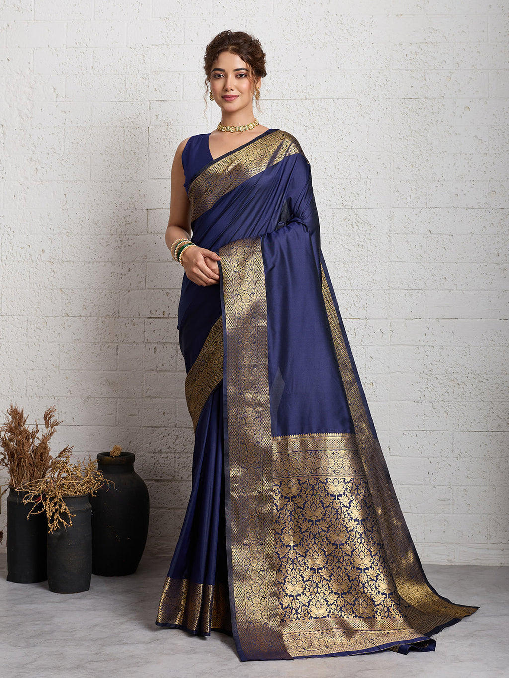 Dwija Fashion Women'S Party Wear Zari Weaving Silk Designer Saree With The Unstitched Blouse-Navy Blue | Grocsy