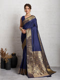 Dwija Fashion Women'S Party Wear Zari Weaving Silk Designer Saree With The Unstitched Blouse-Navy Blue | Grocsy