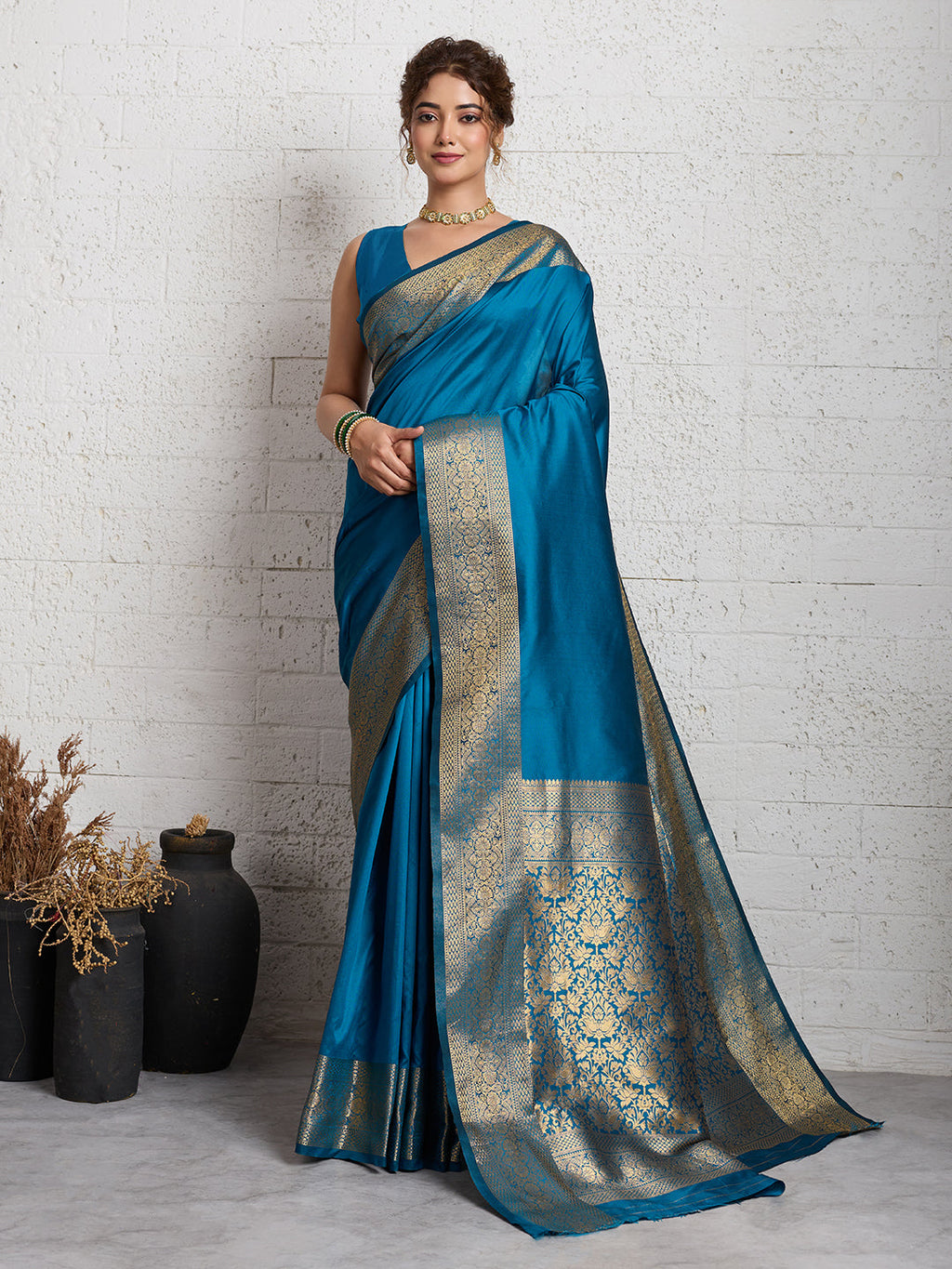Dwija Fashion Women'S Party Wear Zari Weaving Silk Designer Saree With The Unstitched Blouse-Sky Blue | Grocsy