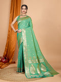 Dwija Fashion Green Party Wear Banarsi Silk With Jari Weaving Work Saree With Unstitched Blouse | Grocsy
