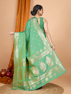 Dwija Fashion Green Party Wear Banarsi Silk With Jari Weaving Work Saree With Unstitched Blouse | Grocsy