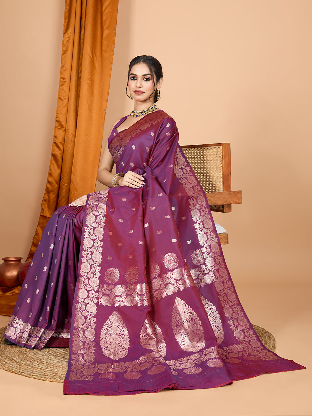 Dwija Fashion Wine Party Wear Banarsi Silk With Jari Weaving Work Saree With Unstitched Blouse | Grocsy