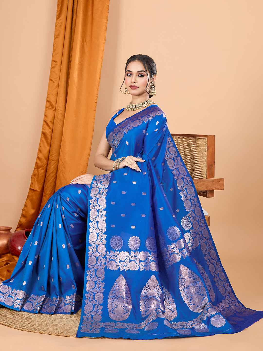 Dwija Fashion Blue Party Wear Banarsi Silk With Jari Weaving Work Saree With Unstitched Blouse | Grocsy