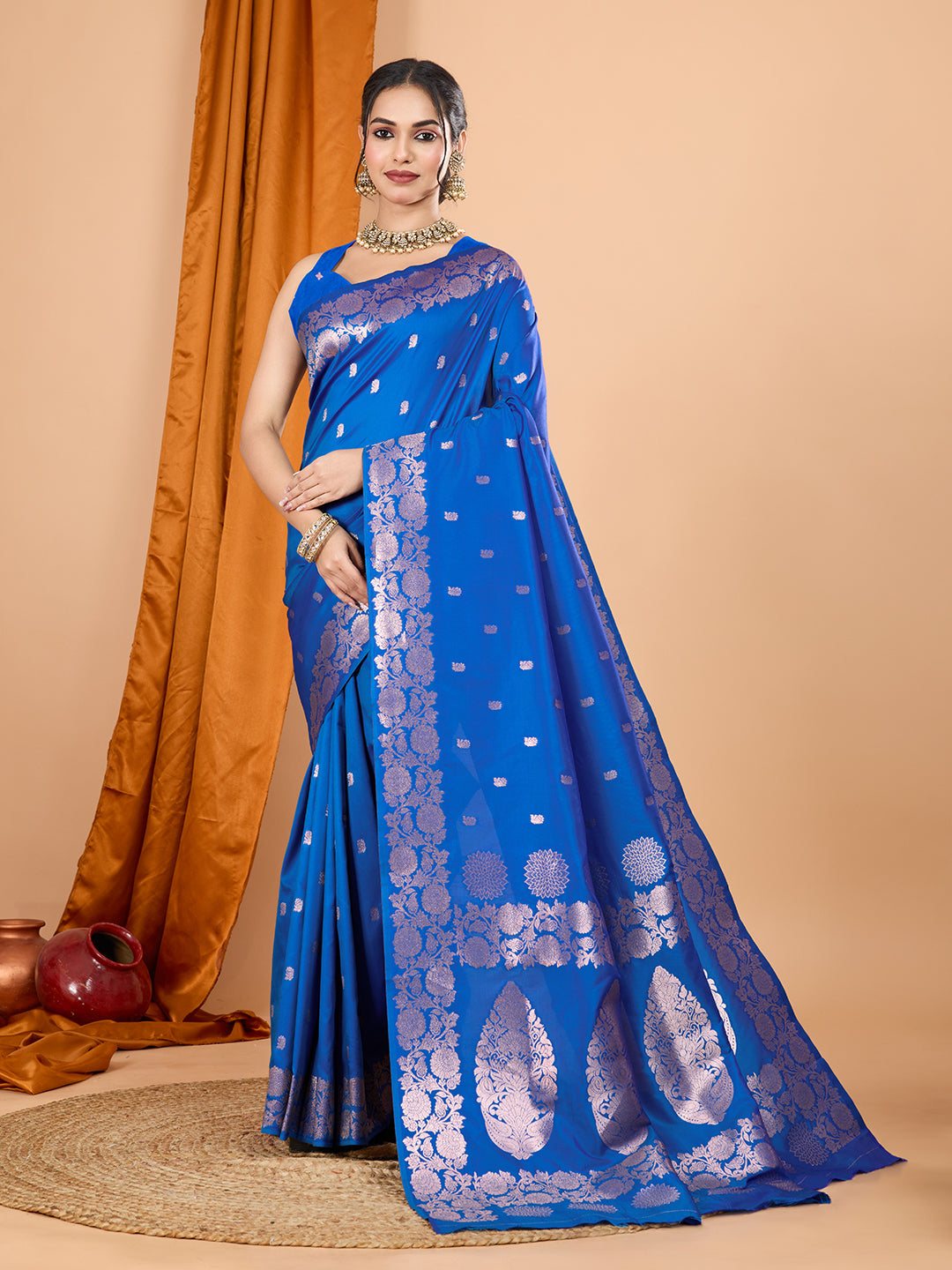 Dwija Fashion Blue Party Wear Banarsi Silk With Jari Weaving Work Saree With Unstitched Blouse | Grocsy