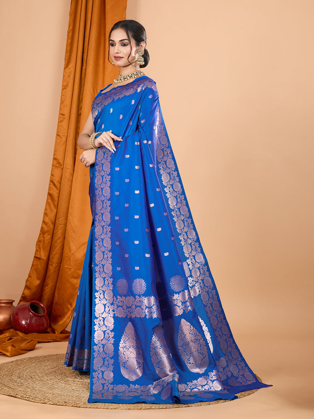 Dwija Fashion Blue Party Wear Banarsi Silk With Jari Weaving Work Saree With Unstitched Blouse | Grocsy