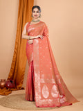 Dwija Fashion Peach Party Wear Banarsi Silk With Jari Weaving Work Saree With Unstitched Blouse | Grocsy