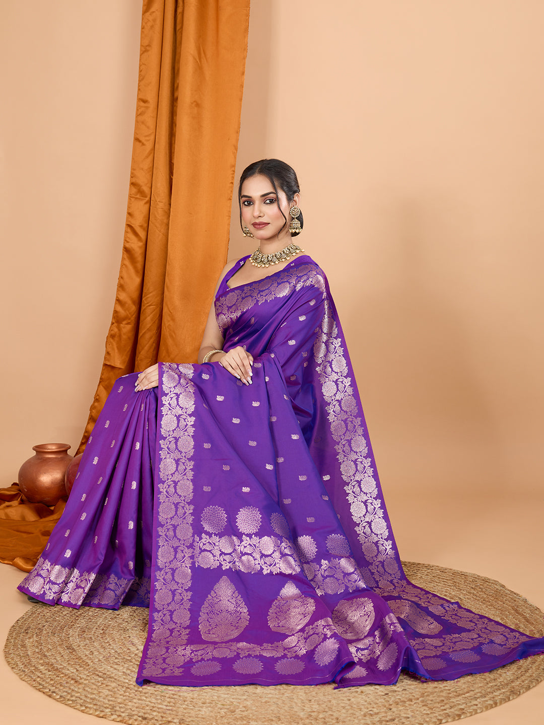 Dwija Fashion Purple Party Wear Banarsi Silk With Jari Weaving Work Saree With Unstitched Blouse | Grocsy