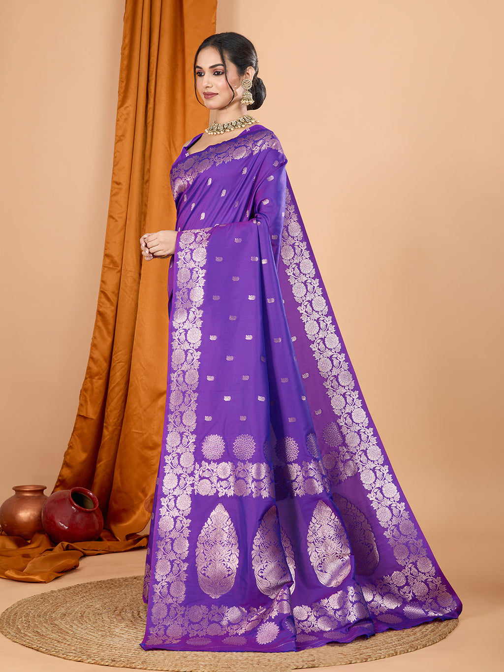 Dwija Fashion Purple Party Wear Banarsi Silk With Jari Weaving Work Saree With Unstitched Blouse | Grocsy