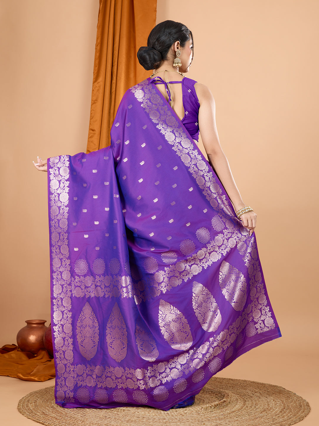 Dwija Fashion Purple Party Wear Banarsi Silk With Jari Weaving Work Saree With Unstitched Blouse | Grocsy