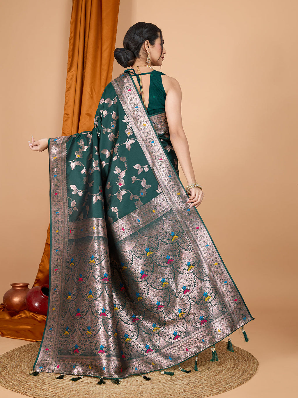 Dwija Fashion Green Party Wear Banarsi Silk With Jari Weaving Work Saree With Unstitched Blouse | Grocsy